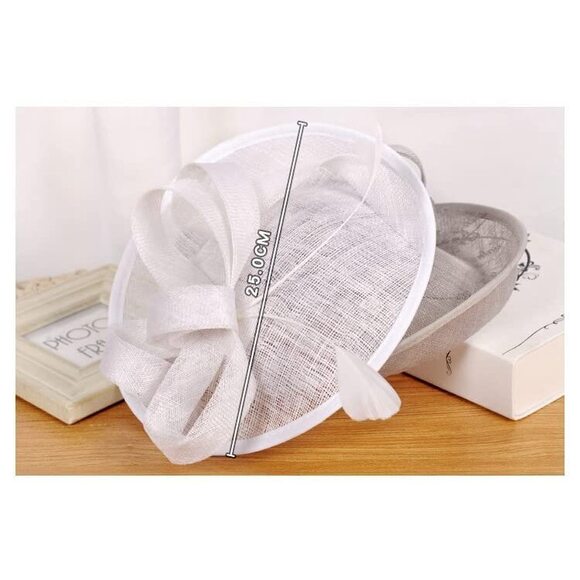 7763 Fascinators Clip Hat Bridal Linen Tea Party Hats Handmade Light Coffee - Picture 8 of 8